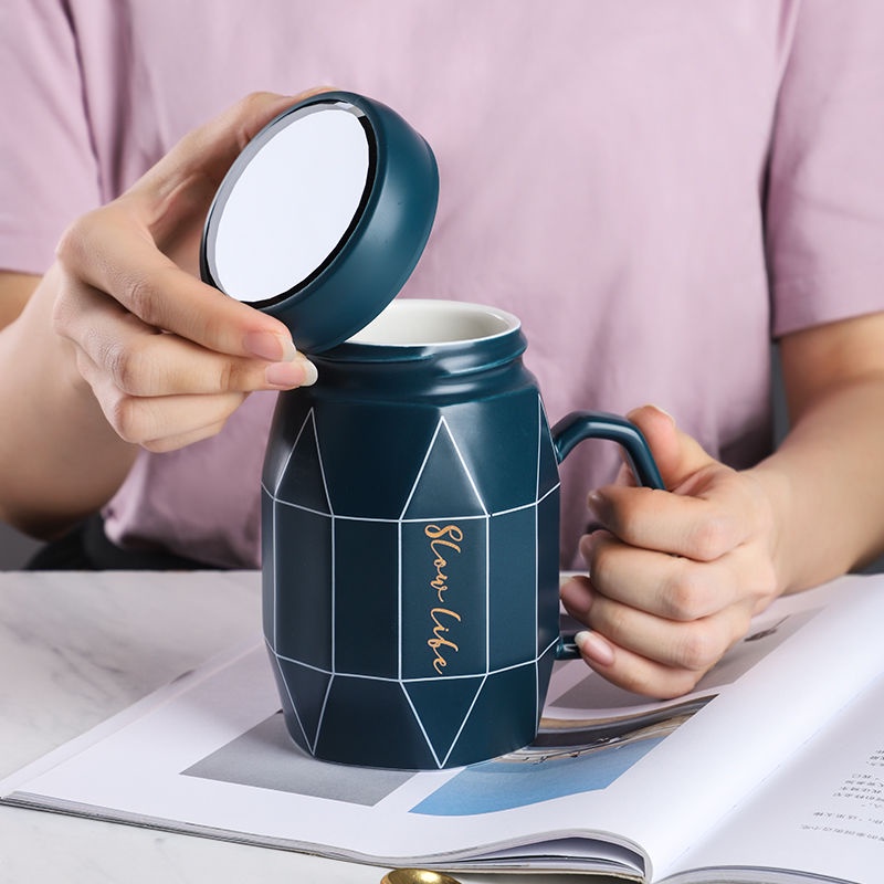 Cốc Uống Nước Bằng Sứ Dung Tích Lớn Có Nắp Đậy