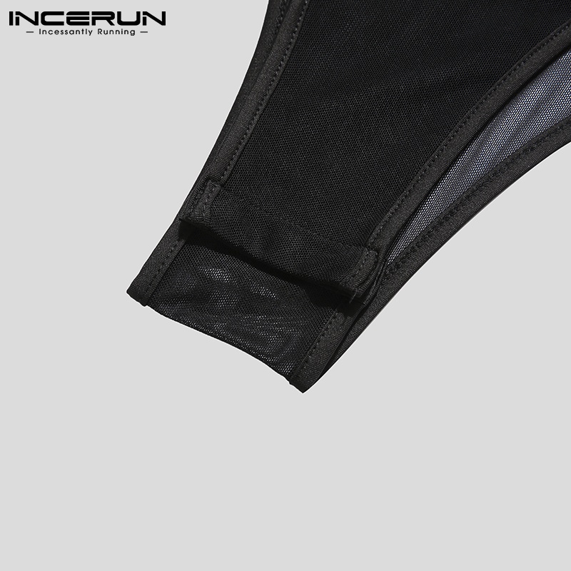 Áo liền quần INCERUN ôm dáng tay dài thiết kế rỗng xuyên thấu quyến rũ cho nam