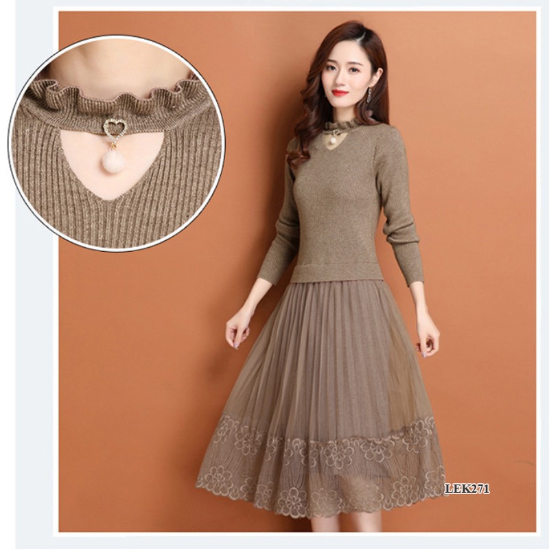 LEK271 - Váy len, đầm len liền thân giả 2 mảnh trẻ trung, tiểu thư, chất len cao cấp mềm, ấm áp đi làm, đi chơi, dự tiệc