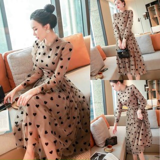 Đầm maxi lưới 2 lớp tay dài , Đầm xoè tay dài hoạ tiết