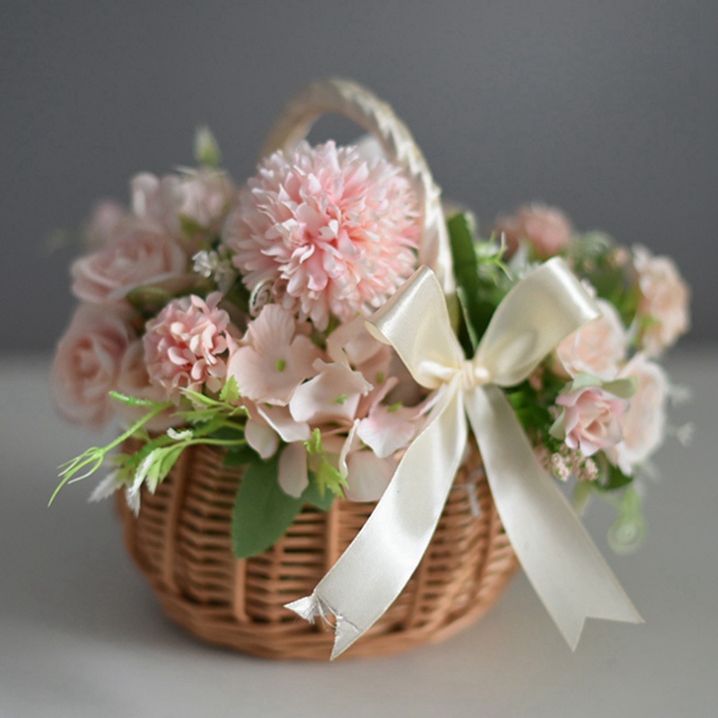 Giỏ Hoa Đan Mây Thủ Công Có Nơ Xinh Xắn