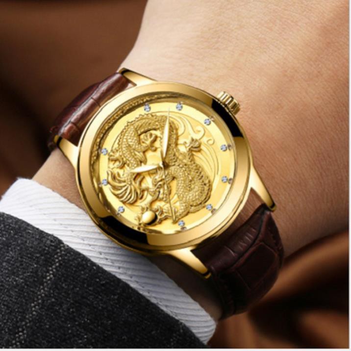 Đồng hồ rồng nam tivise mặt dây da chay pin