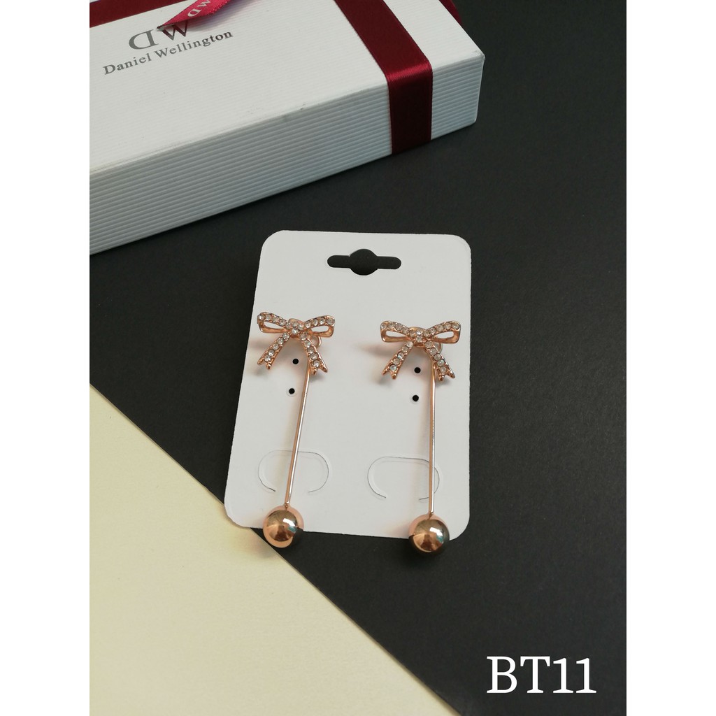 Bông tai bạc zircon nơ tua dài BT11