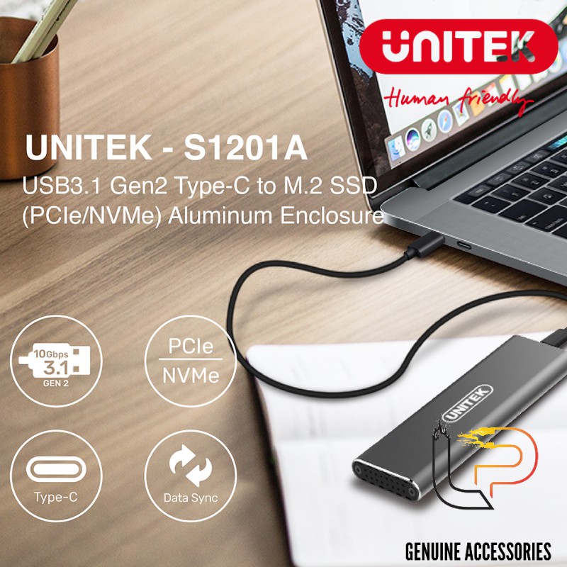 HỘP ĐỰNG Ổ CỨNG SSD TYPE-C UNITEK S1210A - BOX GẮN Ổ CỨNG SSD TYPE C RA M.2 PCIE/NVME UNITEK (S1201A)