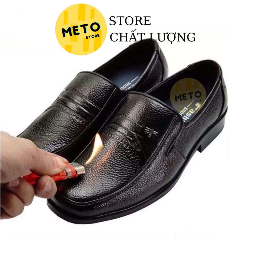 Giầy da trung niên cao cấp Da bò thật đế cao su khâu viền