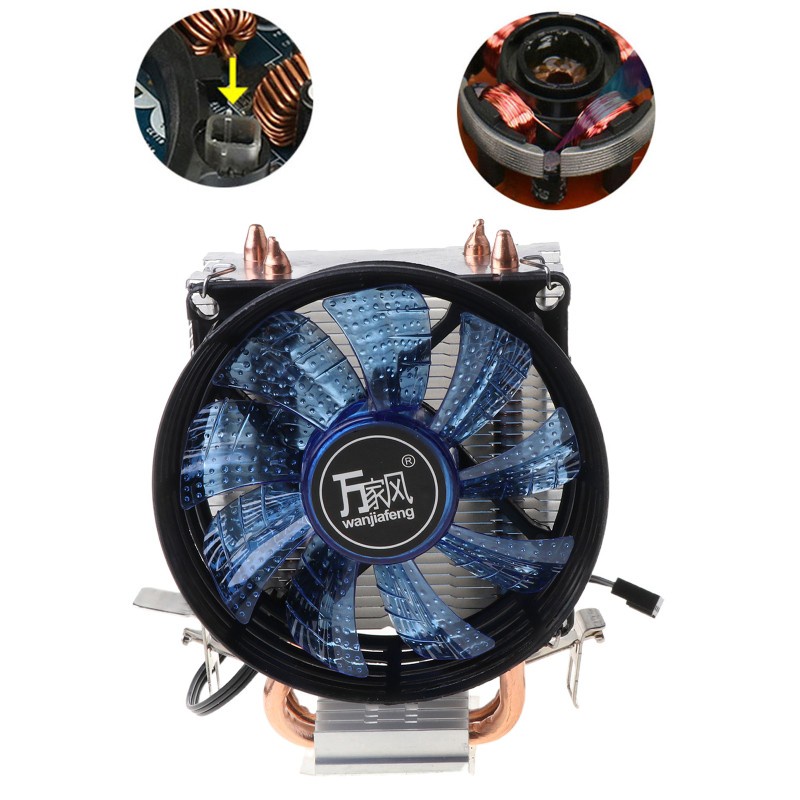 CRE  2 Heatpipe Aluminium PC CPU Cooler Cooling Fan For Intel 775/1155/1151 AMD 754/AM2