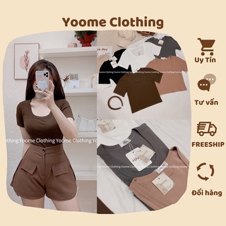 Áo cổ vuông croptop chất cotton hàn dày dặn co giãn đa chiều ,áo cổ vuông tay cộc yoome clothing