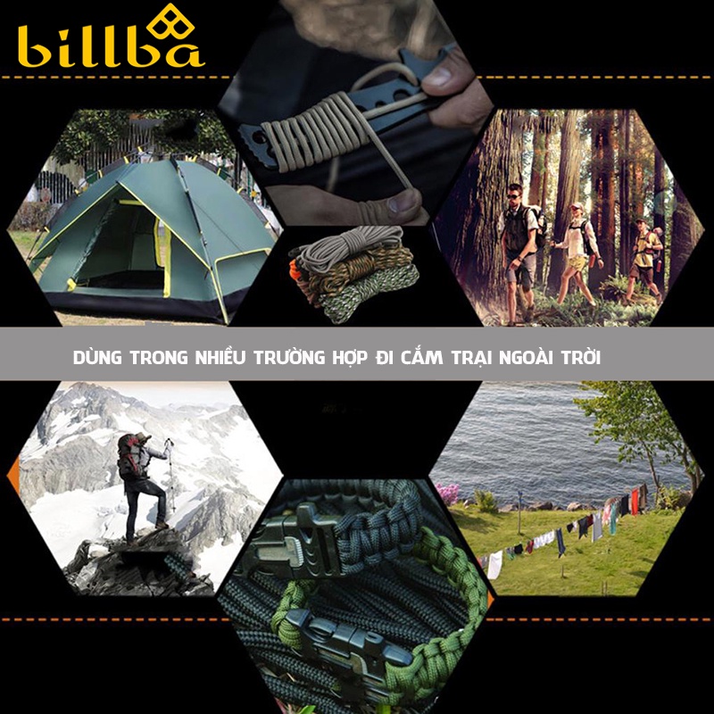 Dây dù Paracord 7 lõi 30m dùng cho cắm trại - Dây dù sinh tồn đa năng 4mm BB1252   - Billba Outdoors