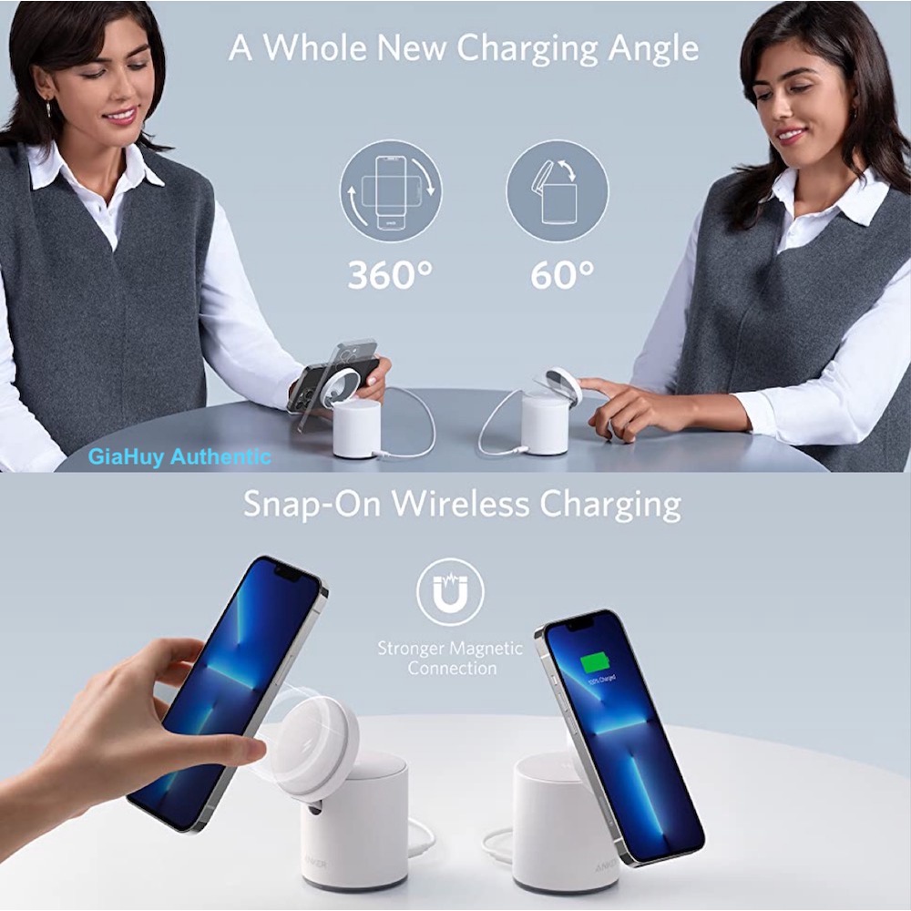 Bộ sạc không dây 2 in 1 cho iP13 Series/ iP12 Series và E Pót - Pro ANKER 623 Magnetic B2568