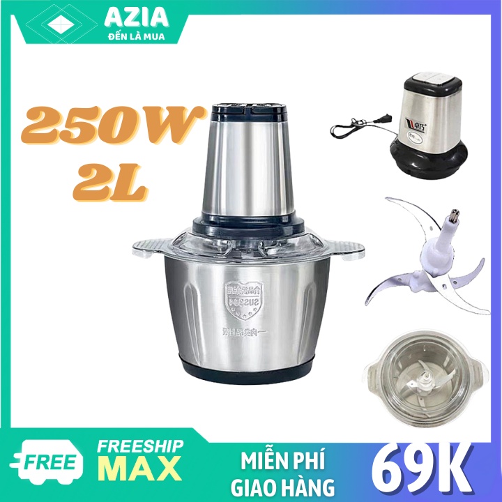 (Có bán lưỡi thay thế) Máy Xay Thịt Cối Inox,4 Lưỡi Đa Năng, Công Suất 200W-300W, Dung Tích 2L, Máy Xay Tỏi Ớt Đa Năng