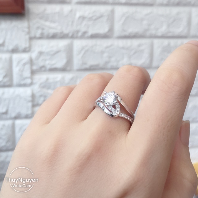 Nhẫn đá cao nhân tạo đai vòng lồng nhau bạc thật mạ vàng trắng chuẩn