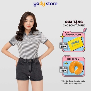 Áo polo nữ kẻ melange thương hiệu YODY dáng basic chất cotton - APN4172