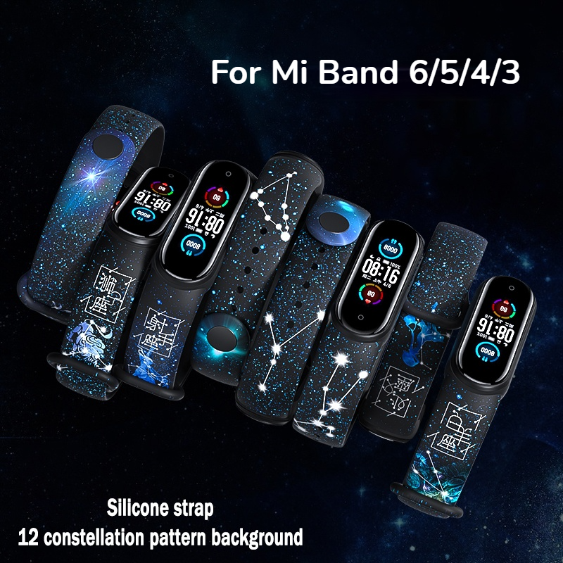 Dây Đeo Silicon In Họa Tiết 12 Cung Hoàng Đạo Cho Đồng Hồ Thông Minh Xiaomi Mi Band 6 5 4 3