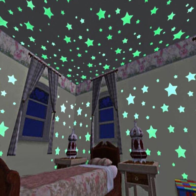 [Mã LIFEHLDEC giảm 10% đơn 99k] Set 100 hình dán dạ quang hình ngôi sao phát sáng vào ban đêm trang trí phòng cho trẻ