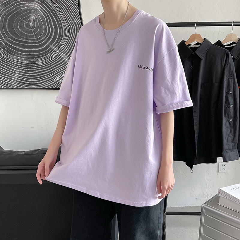 Áo thun cotton ngắn tay dáng rộng in chữ cá tính theo phong cách Nhật Bản dành cho nam