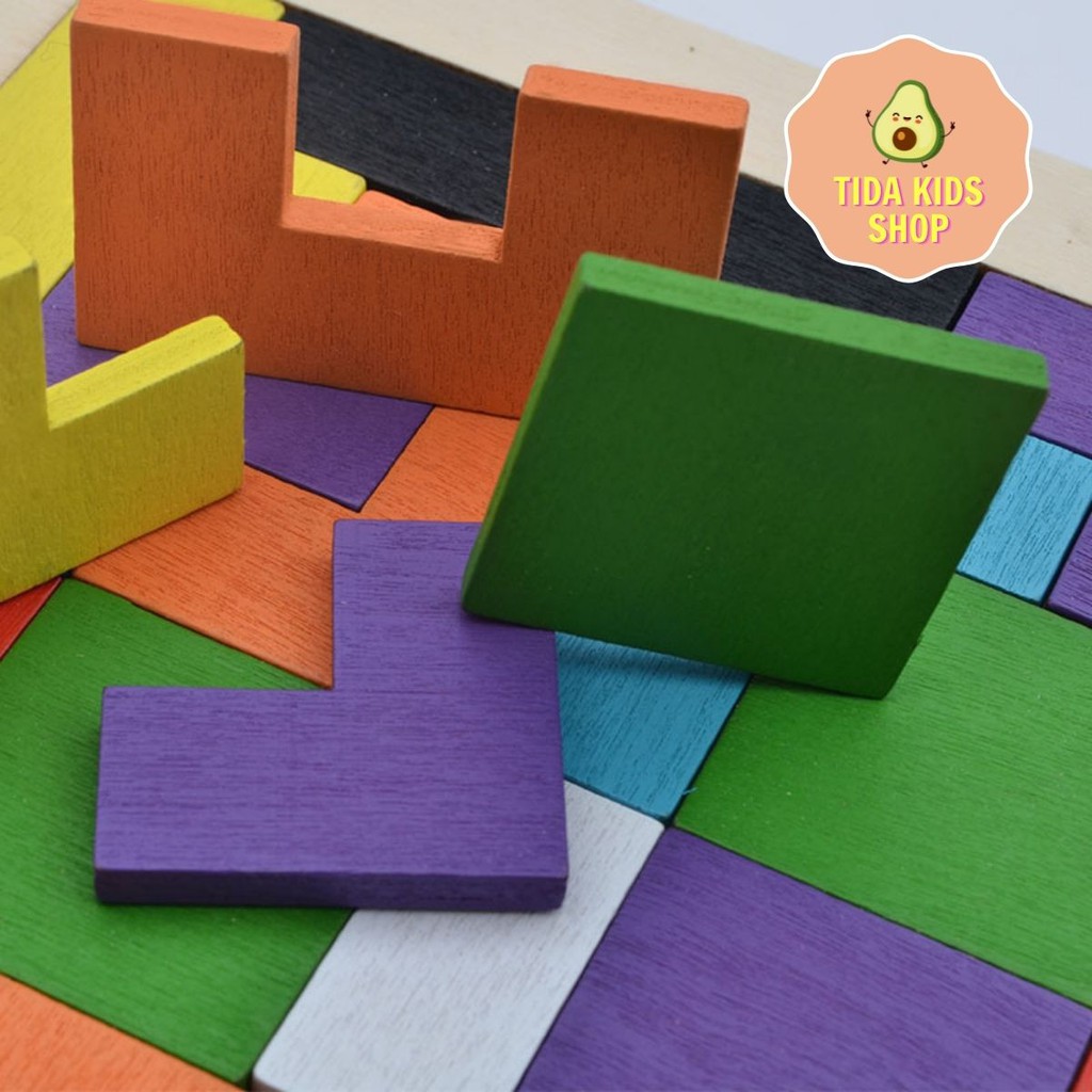 Đồ Chơi Gỗ TIDA KIDS SHOP, Đồ Chơi Gỗ Wooden Intellengence Trò Chơi Tetris Xếp Gạch Gỗ Pitomio Montessori Cho Bé