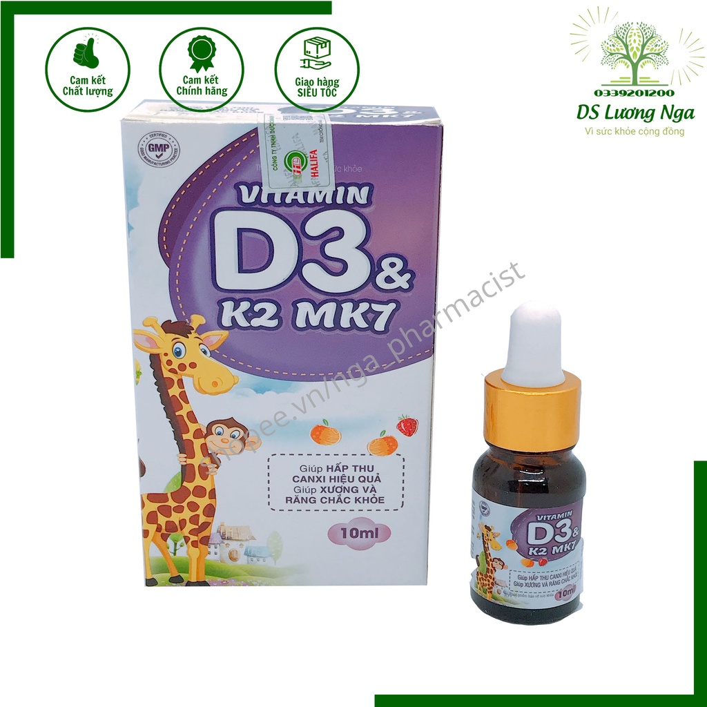 VITAMIN D3 &amp; K2 MK7 hỗ trợ trẻ em biếng ăn, còi xương, chậm mọc răng (TÍM) - Chai
