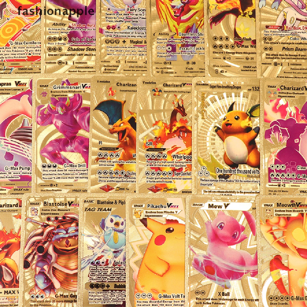 Bộ 54 Thẻ Bài Pokemon Kim Loại Màu Vàng Kim Vmax GX