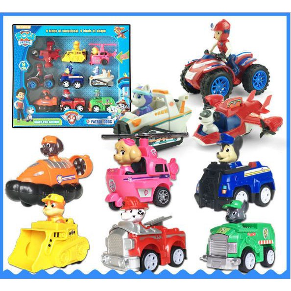 Bộ 9 Xe Chó Cứu Hộ Chạy Bánh Đà- Bộ Đồ Chơi Biệt Đội Chó Cứu Hộ Paw Patrol Cho Bé
