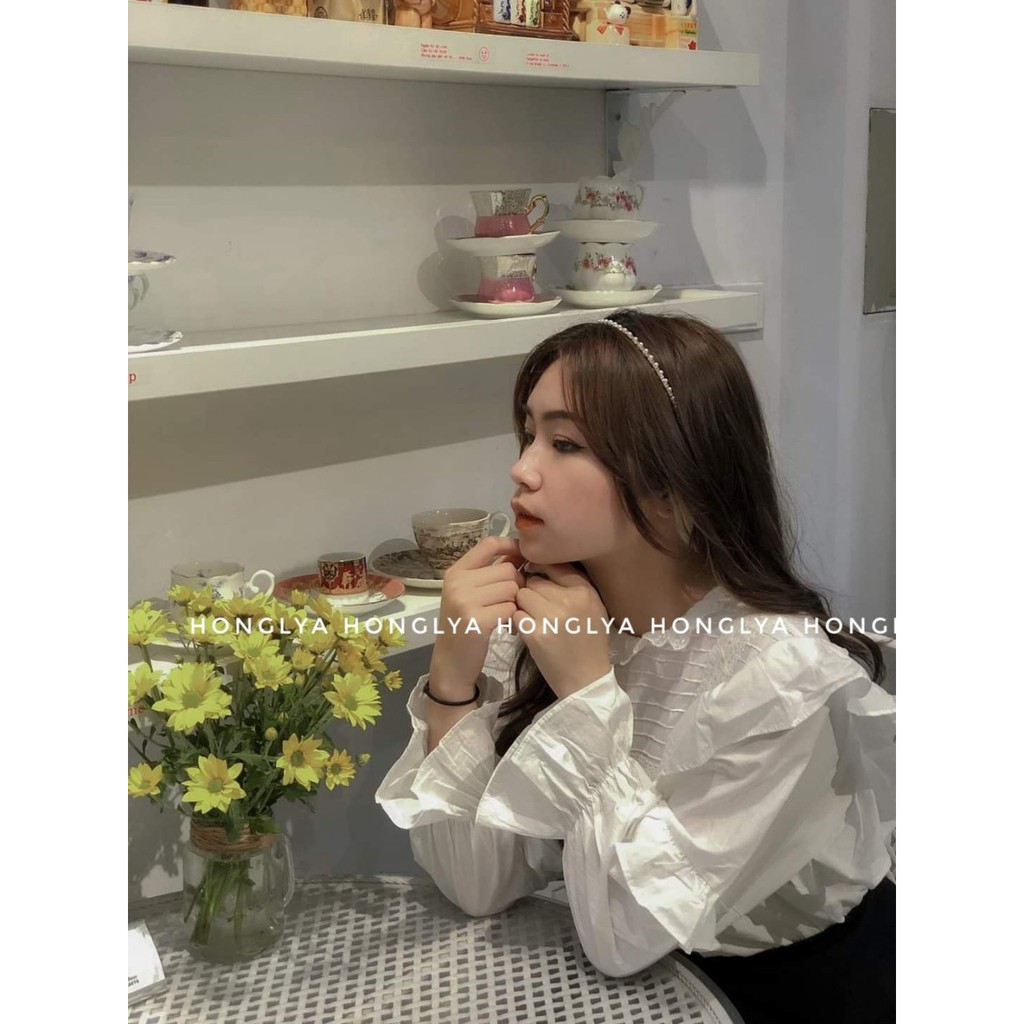 [Ảnh thật] Sơ mi chất thô lụa phối cổ ren nhẹ nhàng