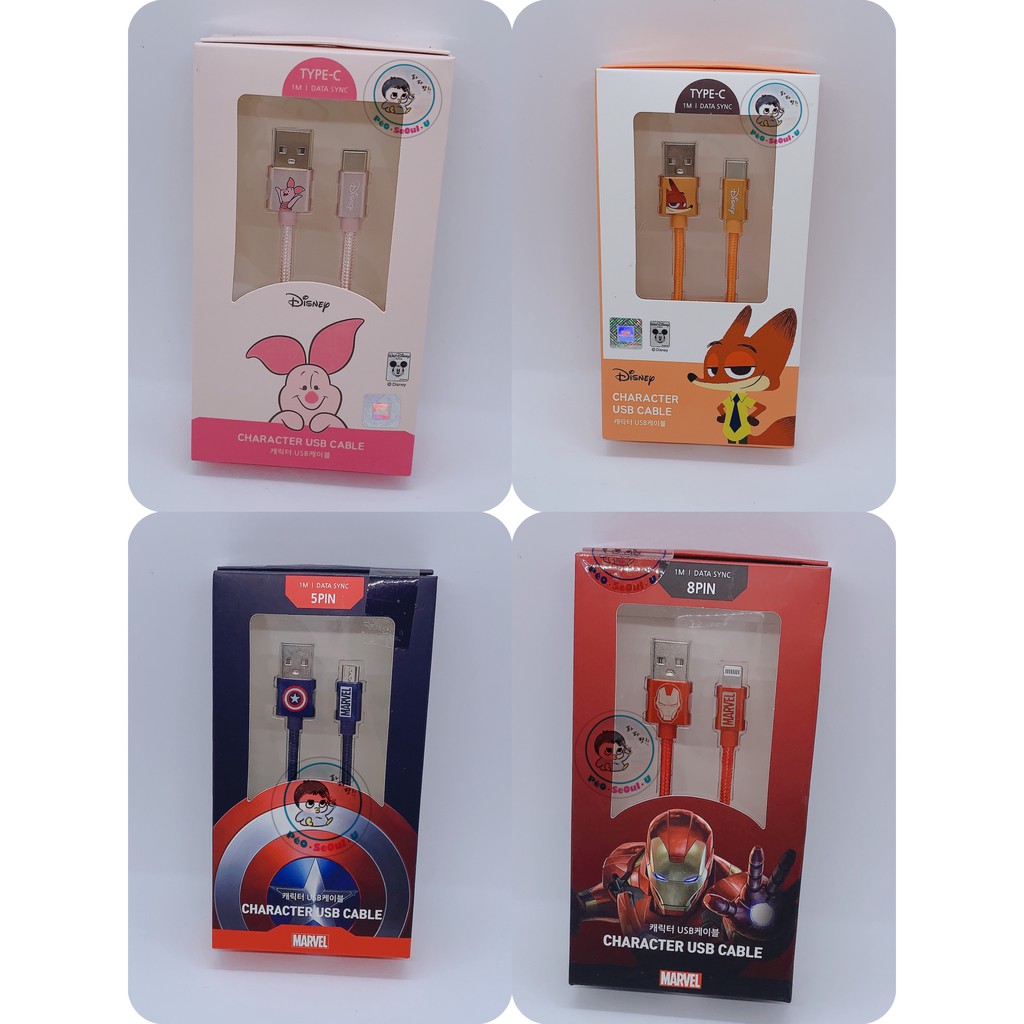 { Daiso Hàn - Có sẵn} Charater usb cable/ Cáp sạc các nhân vật (Tổng hợp)