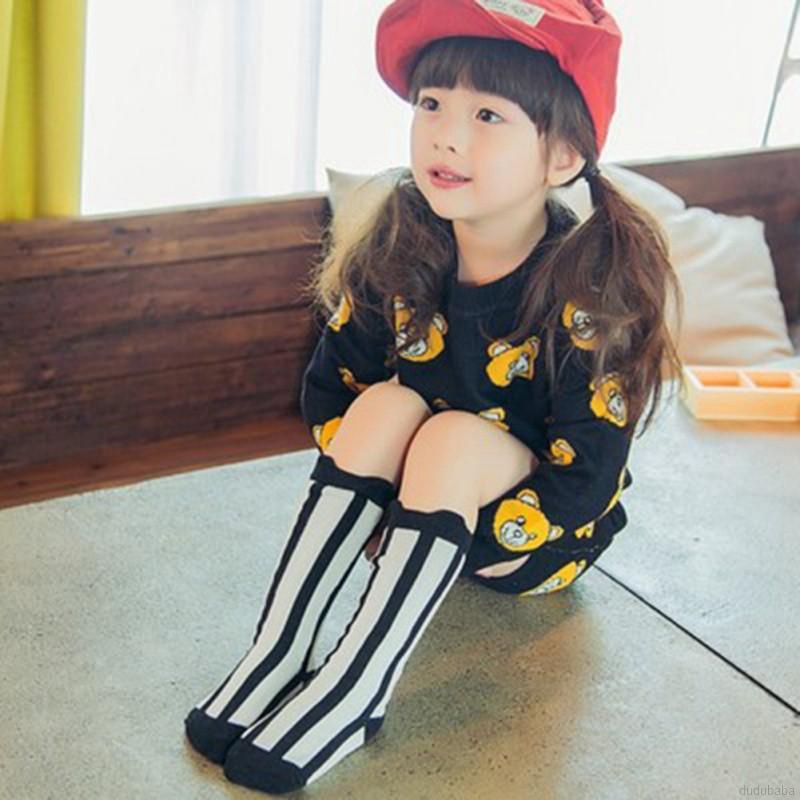【dudubaba】Baby Kids Casual Cute Cartoon Striped Polkadot Breathable Elastic Long Socks 0~6 Years Old