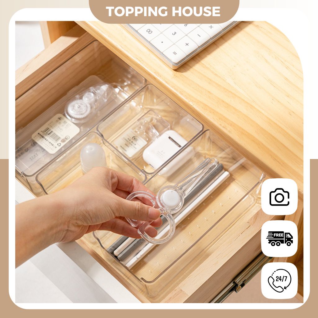 Hộp Nhựa Trong Suốt Đựng Đồ, Khay Mica Lưu Trữ Xếp Chồng Đa Năng Cao Cấp - GD01 - Topping House