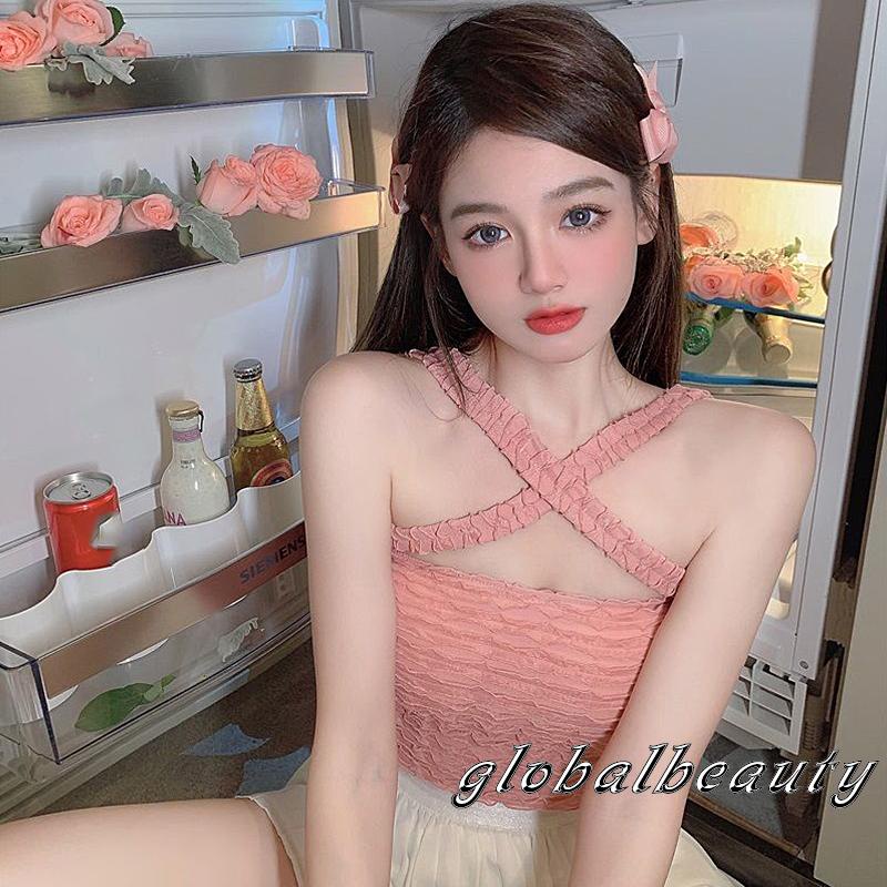 Áo Croptop Không Tay Hở Lưng Màu Trơn Họa Tiết Kẻ Sọc Cho Nữ