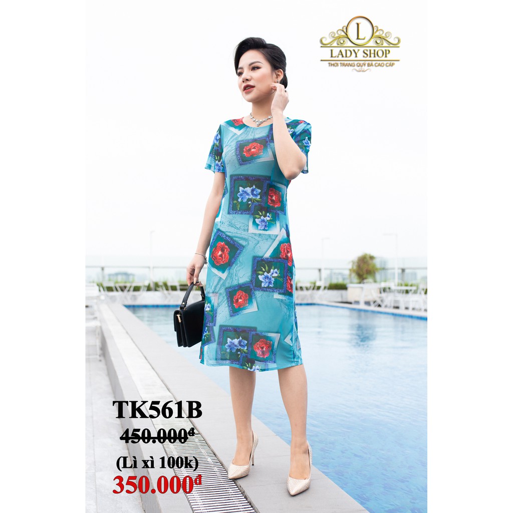 Đầm trung niên Ladyshop váy suông lưới họa tiết hoa cao cấp TK561