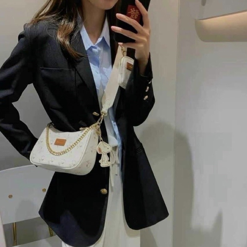 Túi kẹp nách họa tiết cún đáng yêu full sét như hình - Túi Đeo Chéo Nữ Hình Cún Dây Bản To Kèm Túi Nhỏ (h