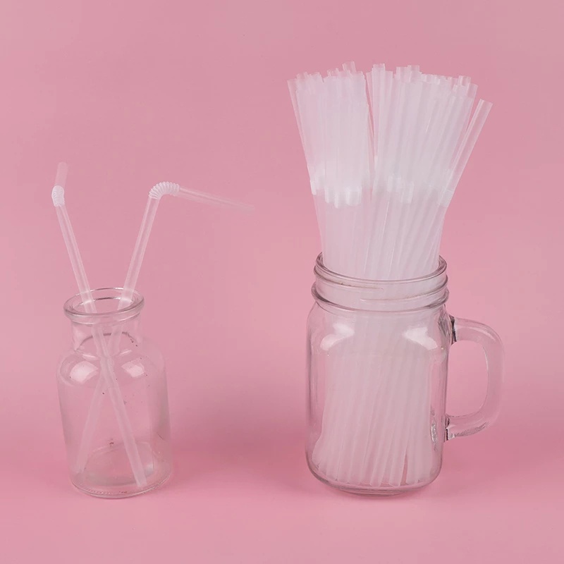 Set 100 Ống Hút Nhựa Trong Suốt Dùng Một Lần Có Thể Uốn Cong Trang Trí Tiệc