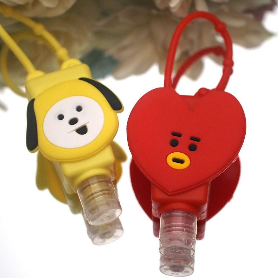 Chai nước rửa tay bằng silicon kháng khuẩn có dây treo hình hoạt hình BTS