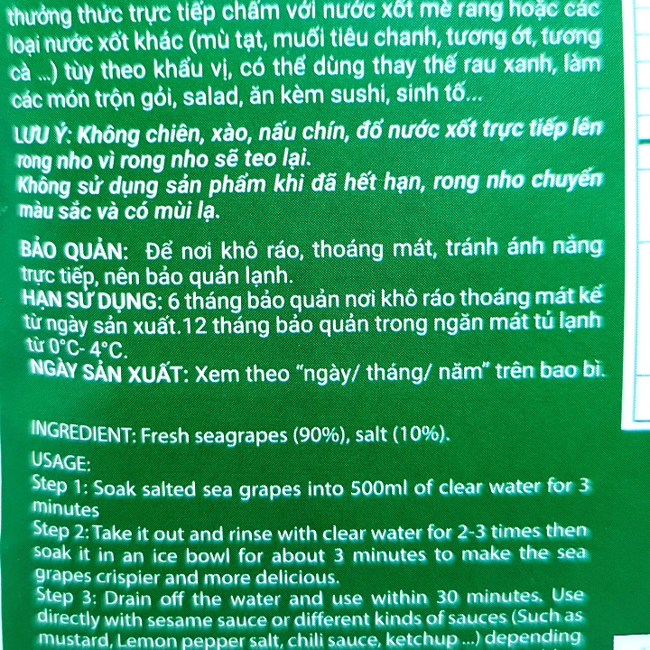 Rong nho tách nước Okinawa gói 100g - Tặng 1 gói nước sốt mè rang Golden Farm 15ml