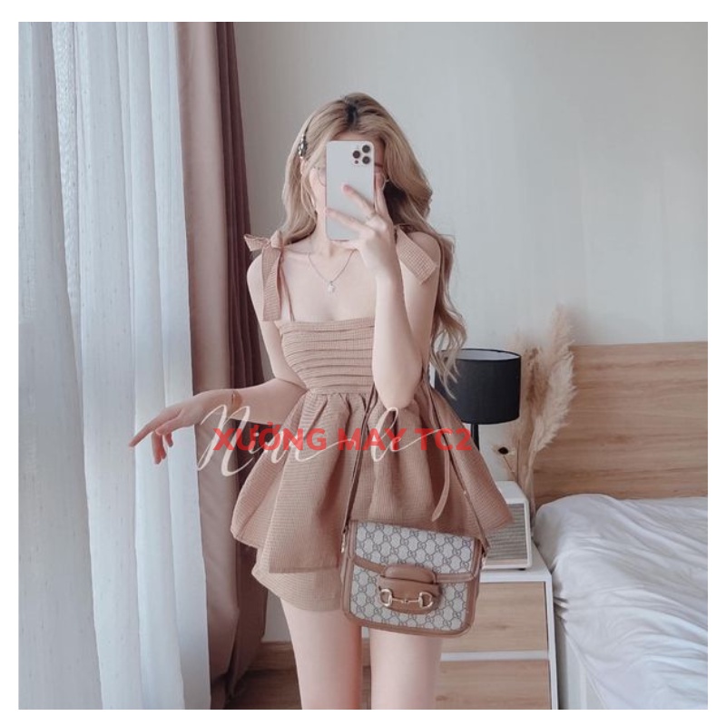 Áo 2 dây xếp ly ngực 💖 Set babydoll áo kèm quần short chất đũi xốp mềm mại, dày dặn phồng đẹp XƯỞNGMAYTC2