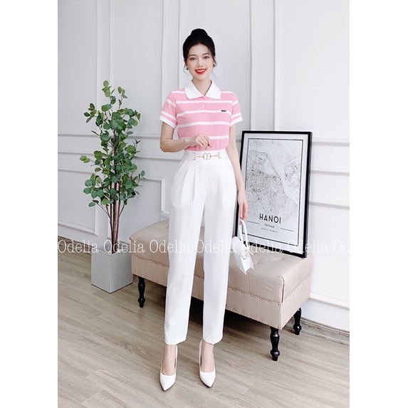 Áo thun polo Odelia kẻ ngang họa tiết thêu nổi - A6018