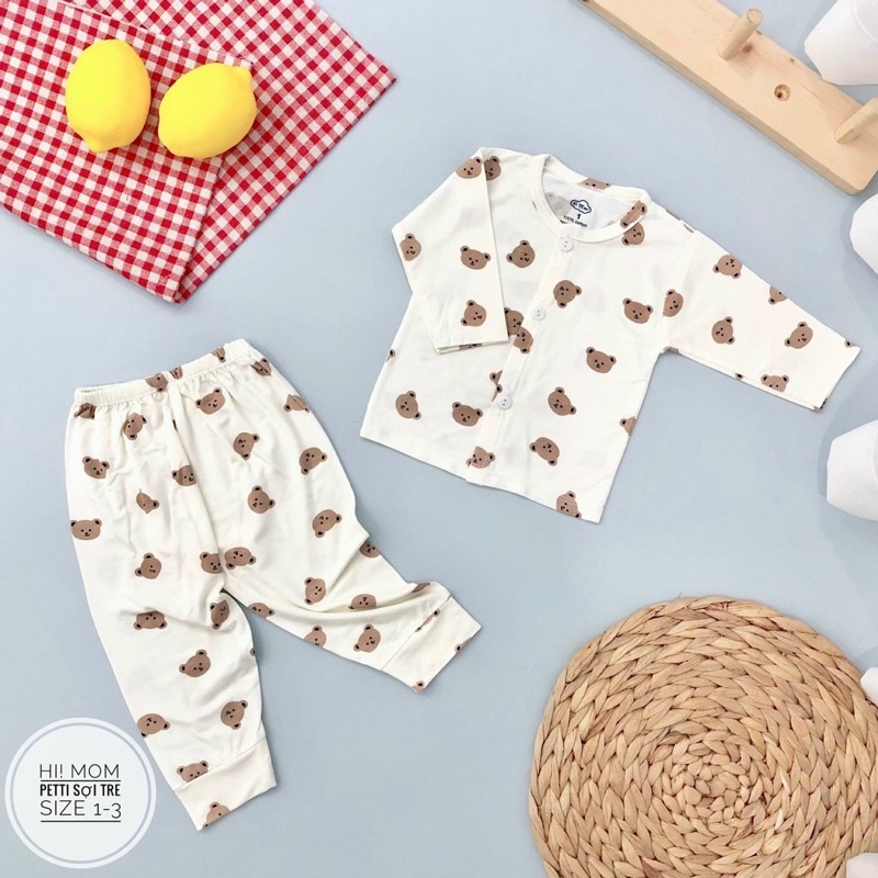 Bộ cài giữa dài tay sơ sinh Hi MOM bé trai,gái .