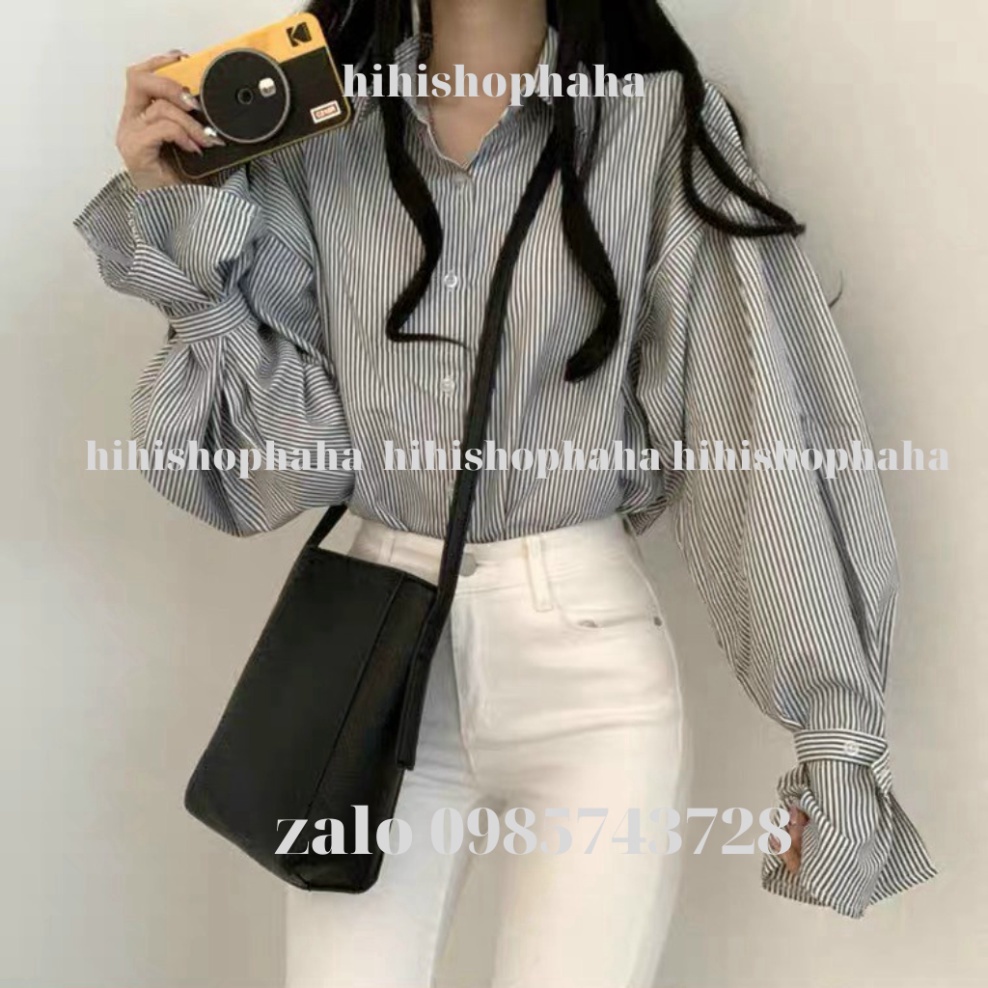 Áo sơ mi kẻ dáng rộng dài tay kiểu hàn quốc xiangtop vintagevn
