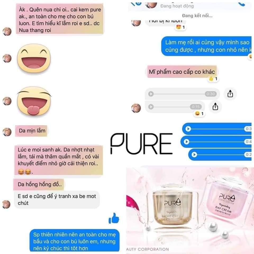 Bộ Kem dưỡng ngày và đêm Pure - Hàn Quốc mẫu mới 2022 - Pure Night Cream và Pure Day Cream của Hari Won và Ngọc Trinh