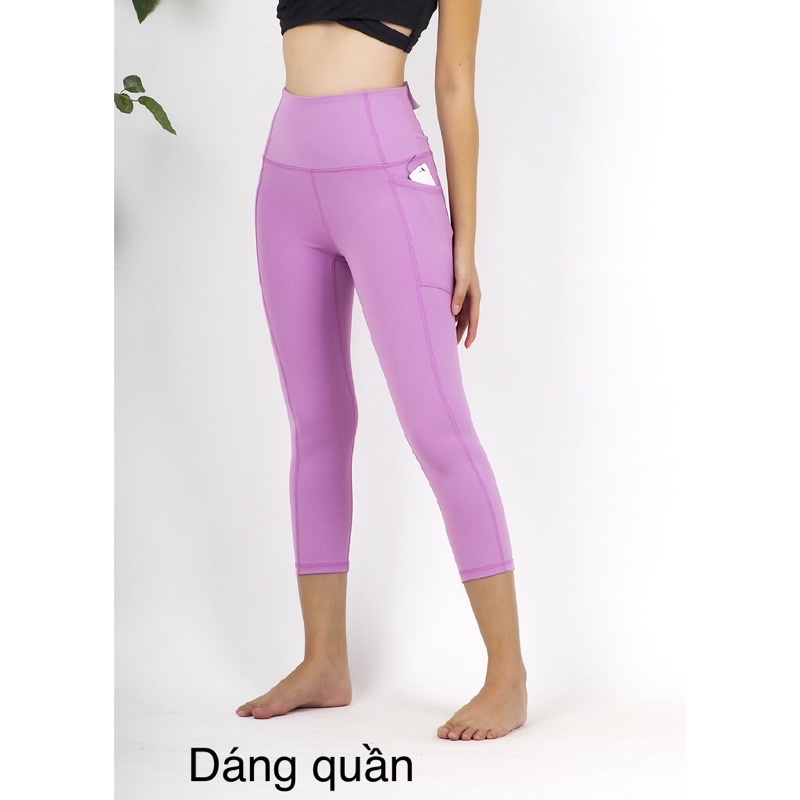 Quần Legging Lửng Phối Túi Đùi Đen Co Giãn Hàng Xuất Xịn