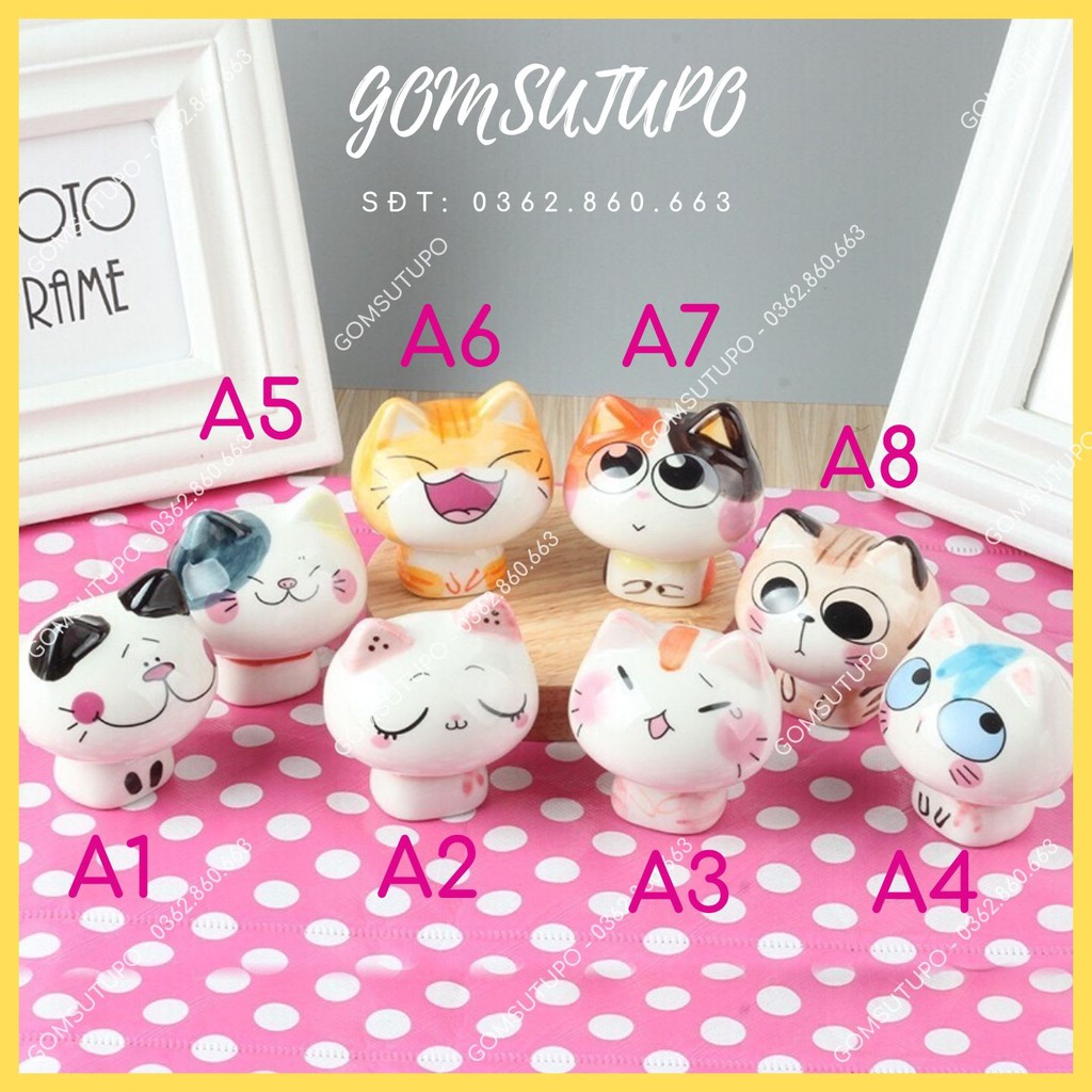 MÈO MAY MẮN GỐM SỨ - TRANG TRÍ BÀN HỌC, BÀN LÀM VIỆC - Gốm Sứ TUPO - gomsutupo - CAO 5cm x NGANG 6cm