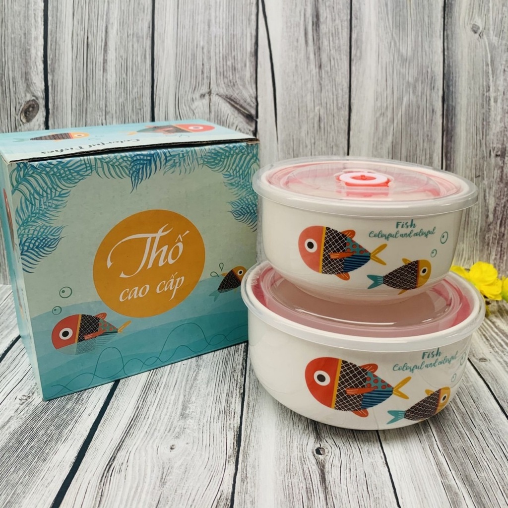 Bộ 3 bát sứ nắp hút chân không - Set 3 thố sứ tô sứ có nắp hút chân không