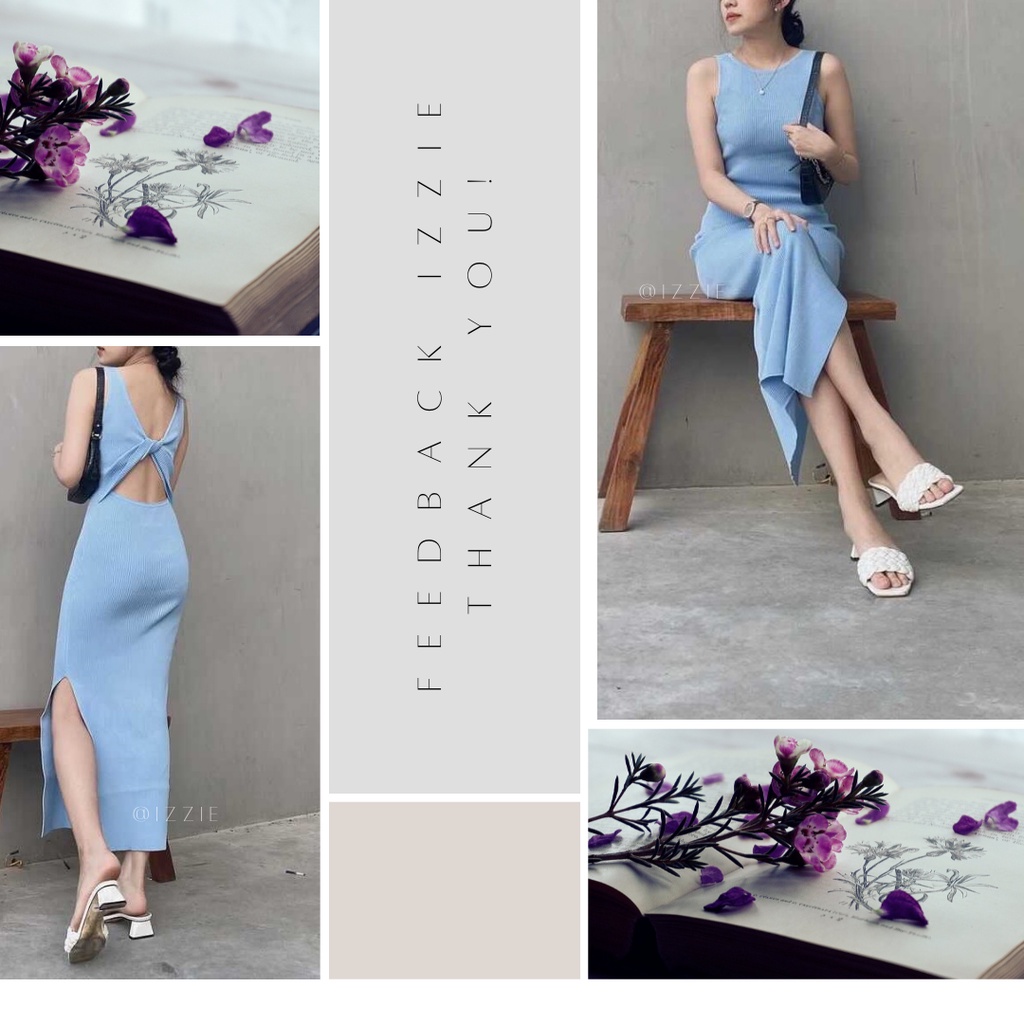 Váy body len đanh dệt kim đầm dáng body xẻ tà Izzie VL388 xoắn nơ mặc hai kiểu trước sau | BigBuy360 - bigbuy360.vn