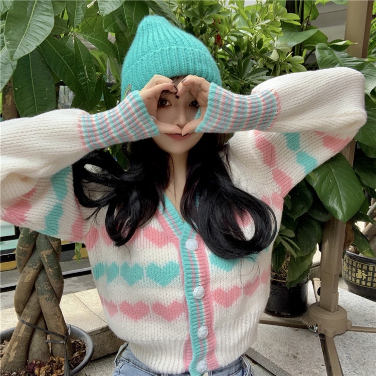 Áo Khoác Cardigan Dệt Kim Cổ Chữ V Màu Sắc Ngọt Ngào Cho Nữ