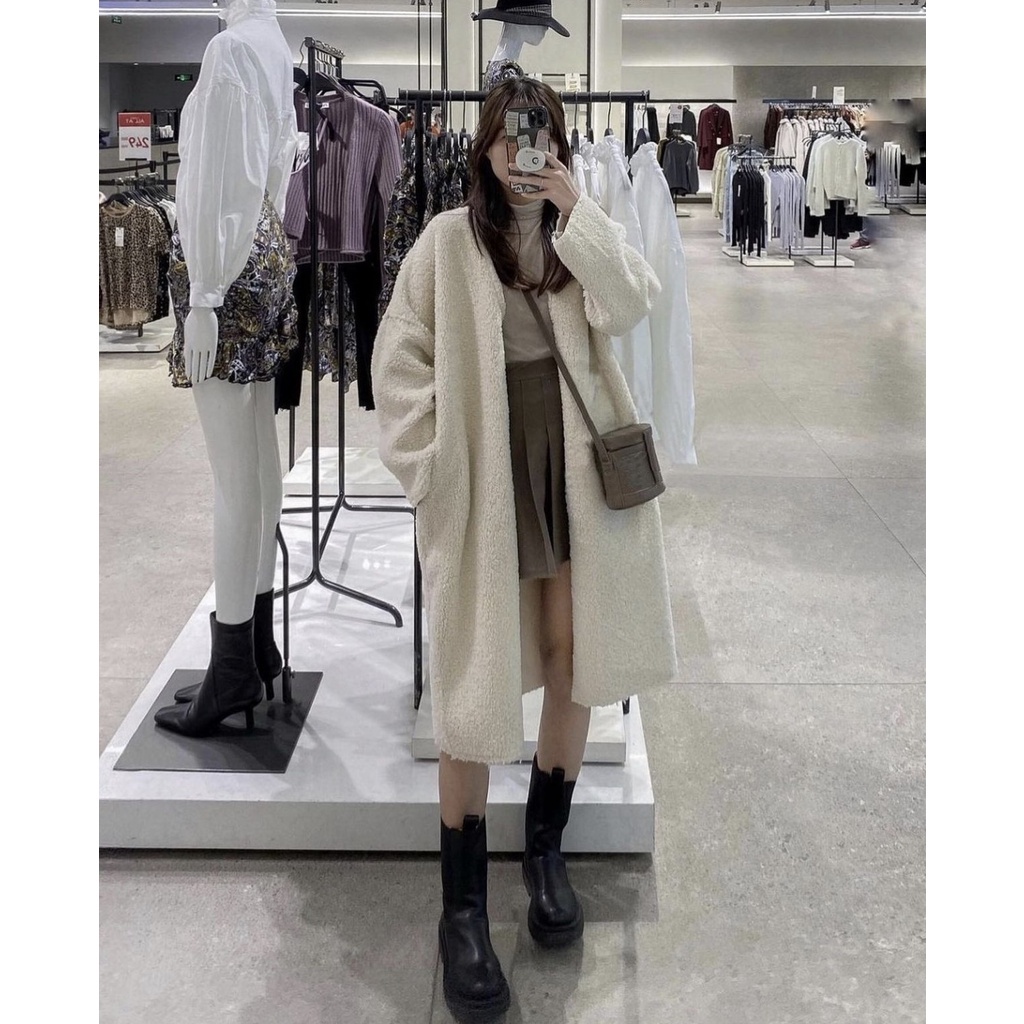 Áo Khoác Cardigan Lông Cừu Nữ [FREESHIP] BaoBao - Jacker bông choàng siêu ấm dáng dài, vintage kiểu dáng cá tính Ulzzang | BigBuy360 - bigbuy360.vn