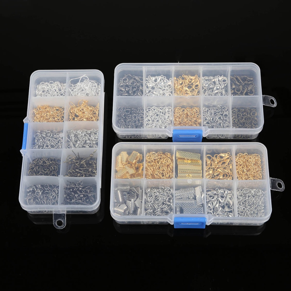 Hộp phụ kiện làm trang sức thủ công gồm khoen đơn / khóa tôm hùm / đầu dây / chuỗi xích mở rộng
