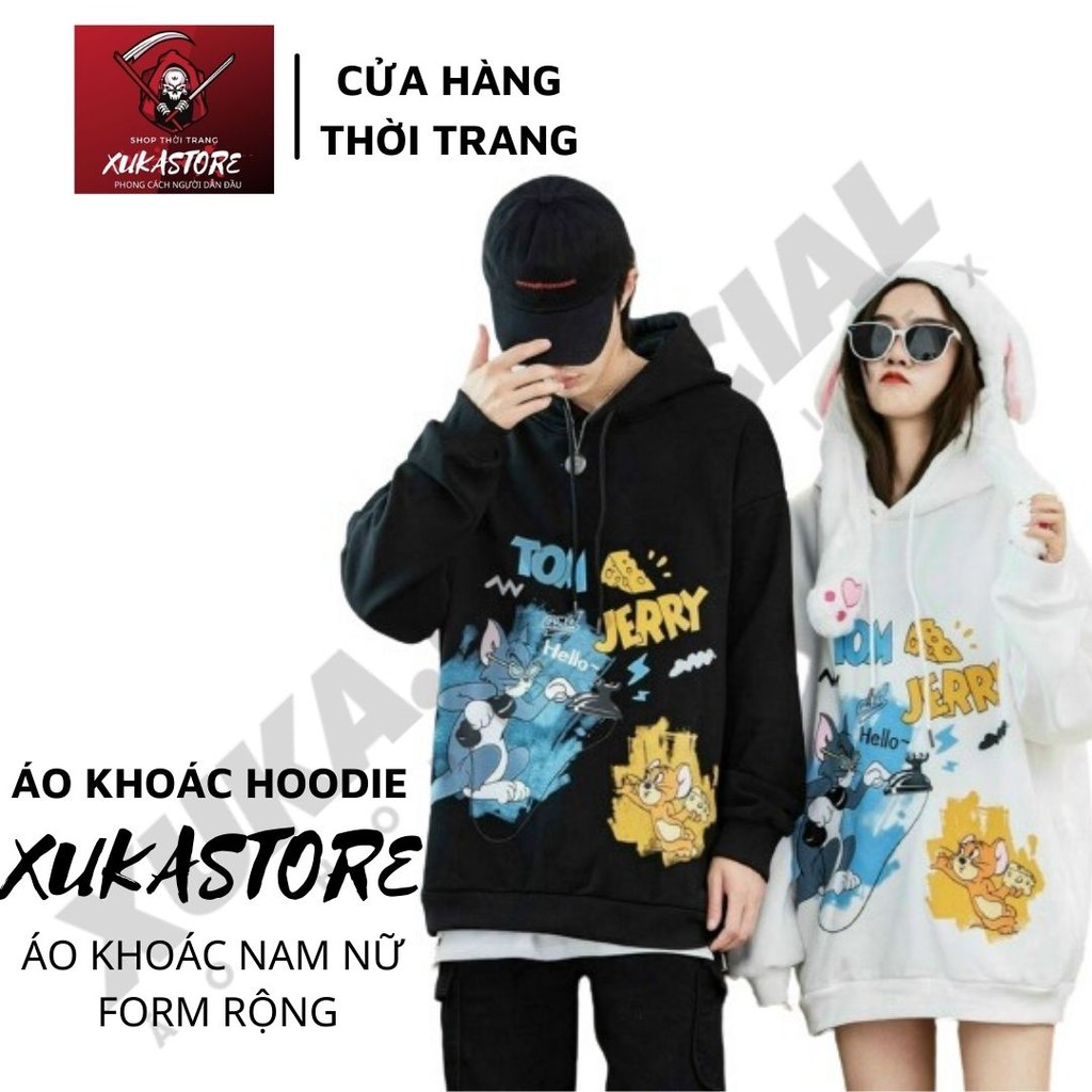 Áo Hoodie Không Xù lông Dành Cho Nam Cho Nữ và Cặp Đôi in hình Tom & jer, Chất Nỉ Form rộng Unisex XUKA SHOP