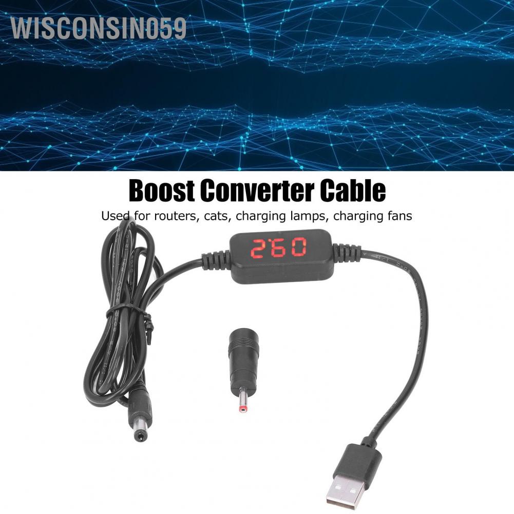 Wisconsin059 USB Boost Converter Cable Digital Display Mobile Power Boosts Module for Bank Charger