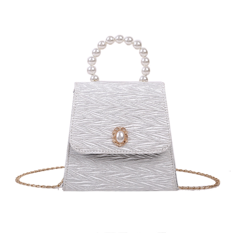 Túi đeo vai IELGY hình vuông cỡ nhỏ dây dạng xích đính ngọc trai thời trang dành cho nữ