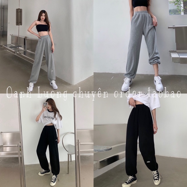 Quần nỉ dáng rộng ống bó có dây kéo
