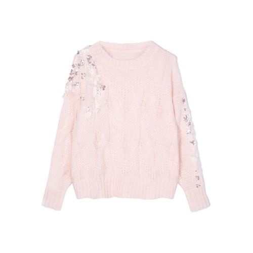 Áo sweater Dệt Kim Cổ Tròn Màu Hồng Dễ Thương